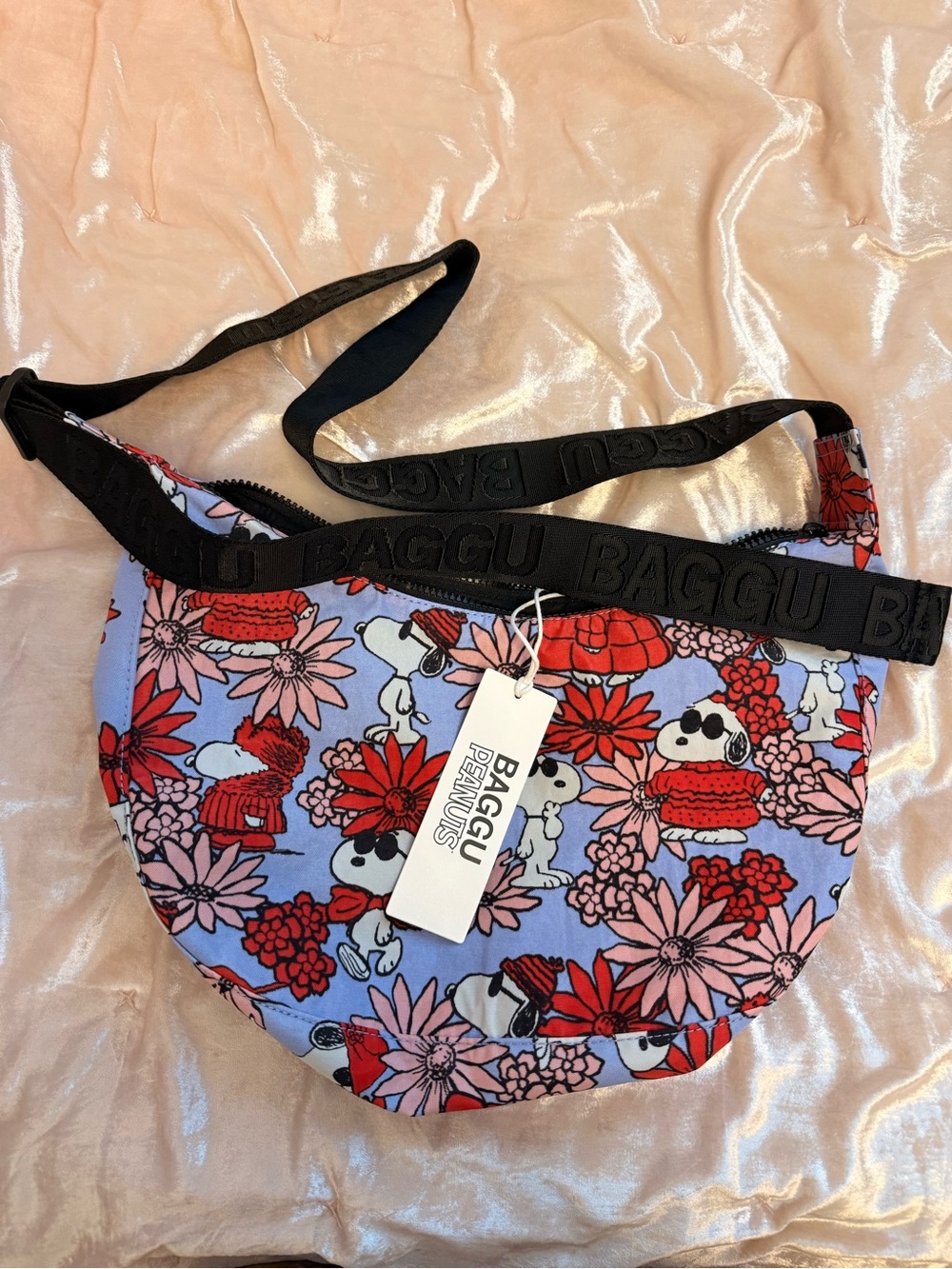 BAGGU Floral Snoopy Crescent Crossbody Bag - Lavender, Red, Pink
